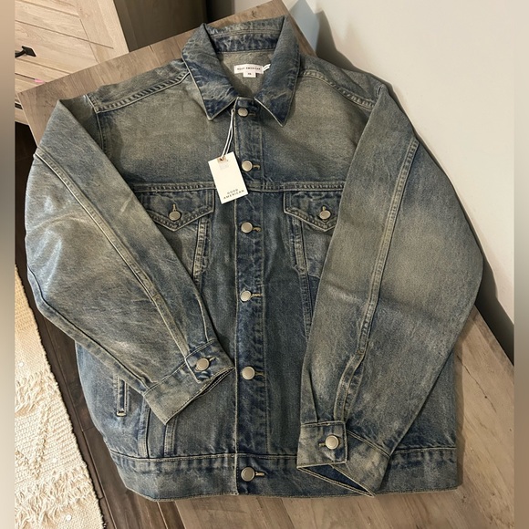 GOOD AMERICAN Coated Oversized Denim Jacket – Indigo927 – XS – NWT $268 - Picture 2 of 7